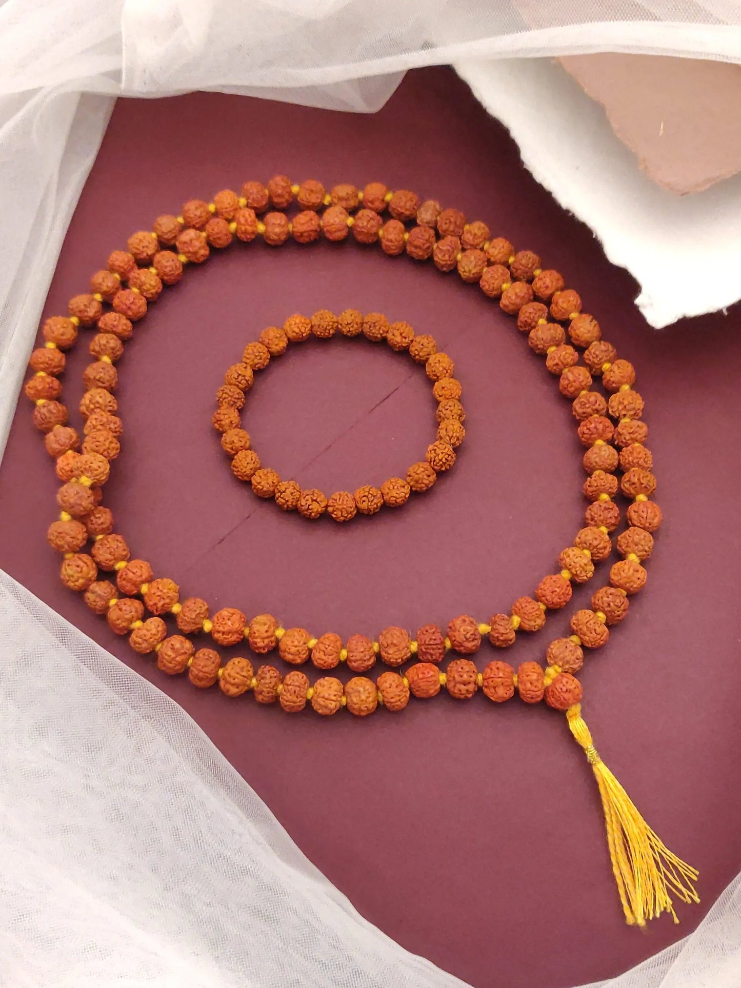 108 beed orange rudraksh jap mala+bracelet