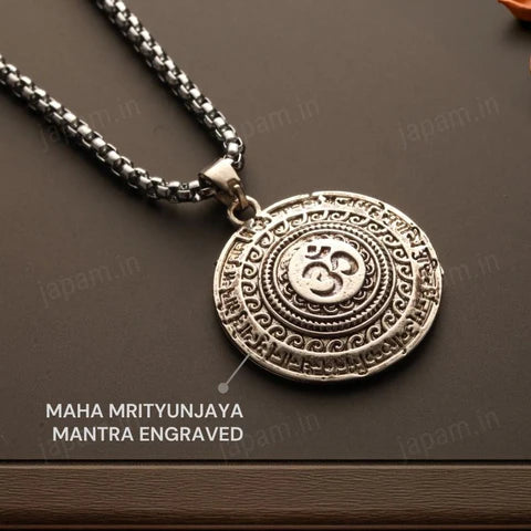 Silver Plated Maha Mrityunjaya Mantra Necklace