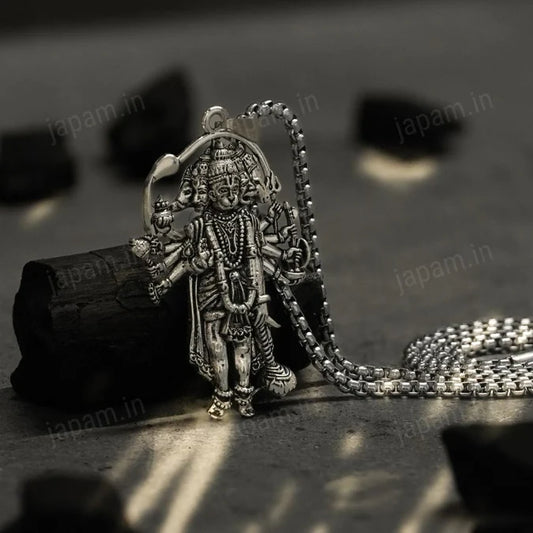 Silver Plated Panchmukhi Hanuman Ji Necklace