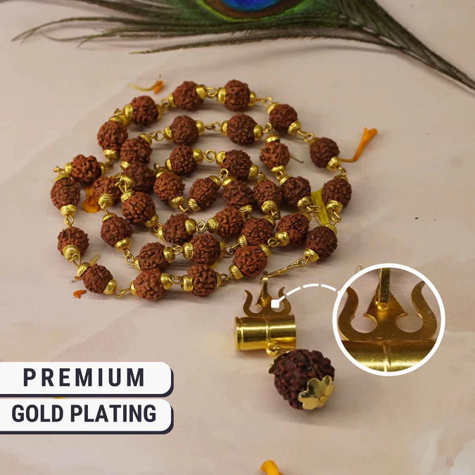 Gold Plated Rudraksha Trishool Lockets