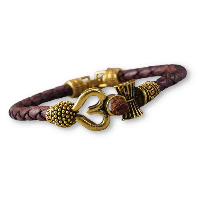 Rustic Om Rudraksha Leather Bracelet For Men