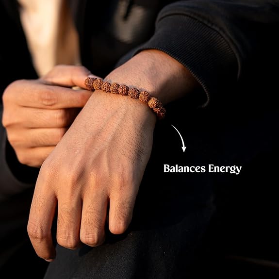 Aaradhya 5 Mukhi Rudraksha Bracelet | Natural Beads for Focus & Growth | Unisex Spiritual Bracelet