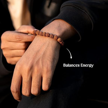 Aaradhya 5 Mukhi Rudraksha Bracelet | Natural Beads for Focus & Growth | Unisex Spiritual Bracelet