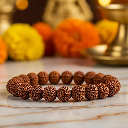 Aaradhya 5 Mukhi Rudraksha Bracelet | Natural Beads for Focus & Growth | Unisex Spiritual Bracelet